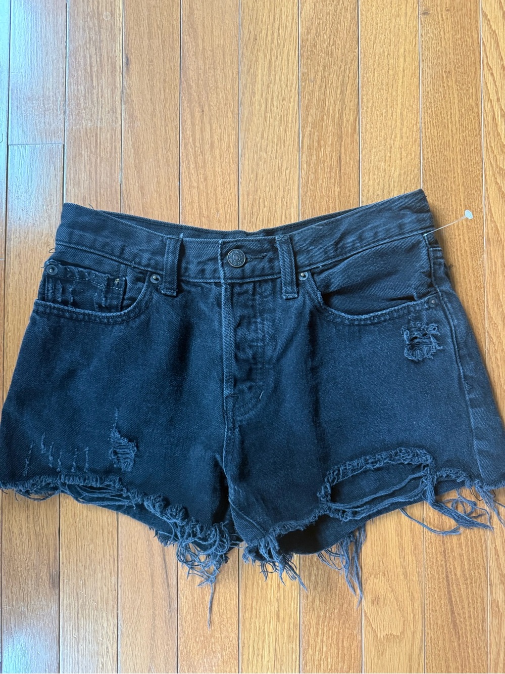 We The Free Black Distressed Denim Shorts - Casual Frayed Hem. Size 26